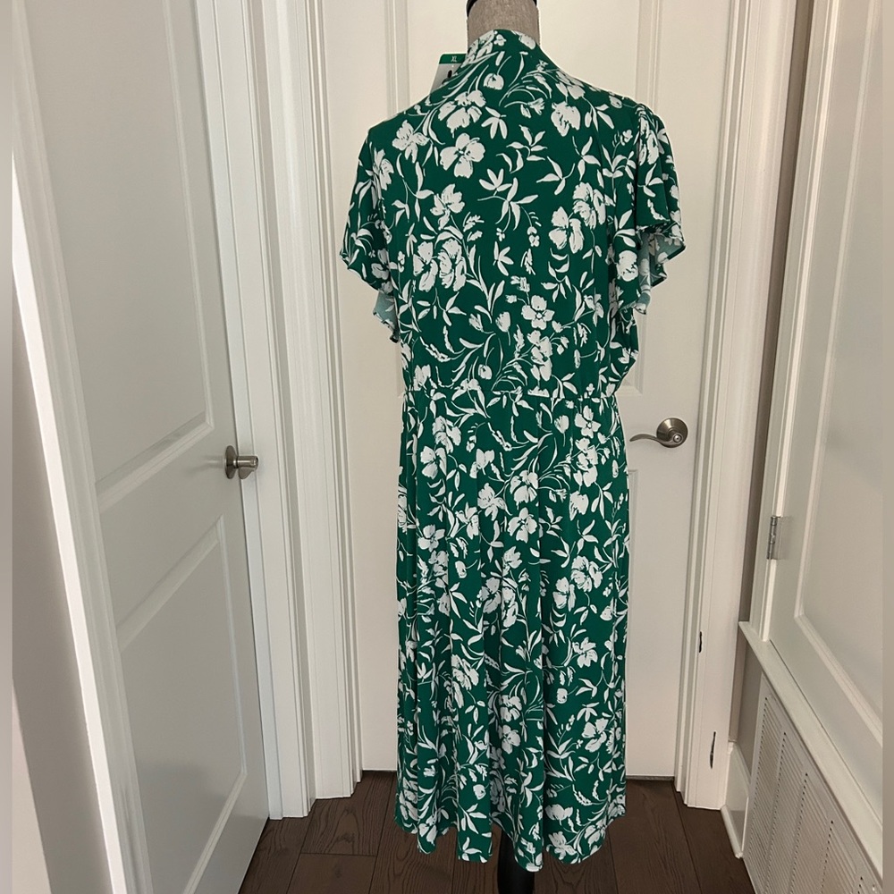 NWT! Adrianna Papell Women's Flutter Sleeve Floral Green&White Midi Dress Sz XL - Picture 9 of 13